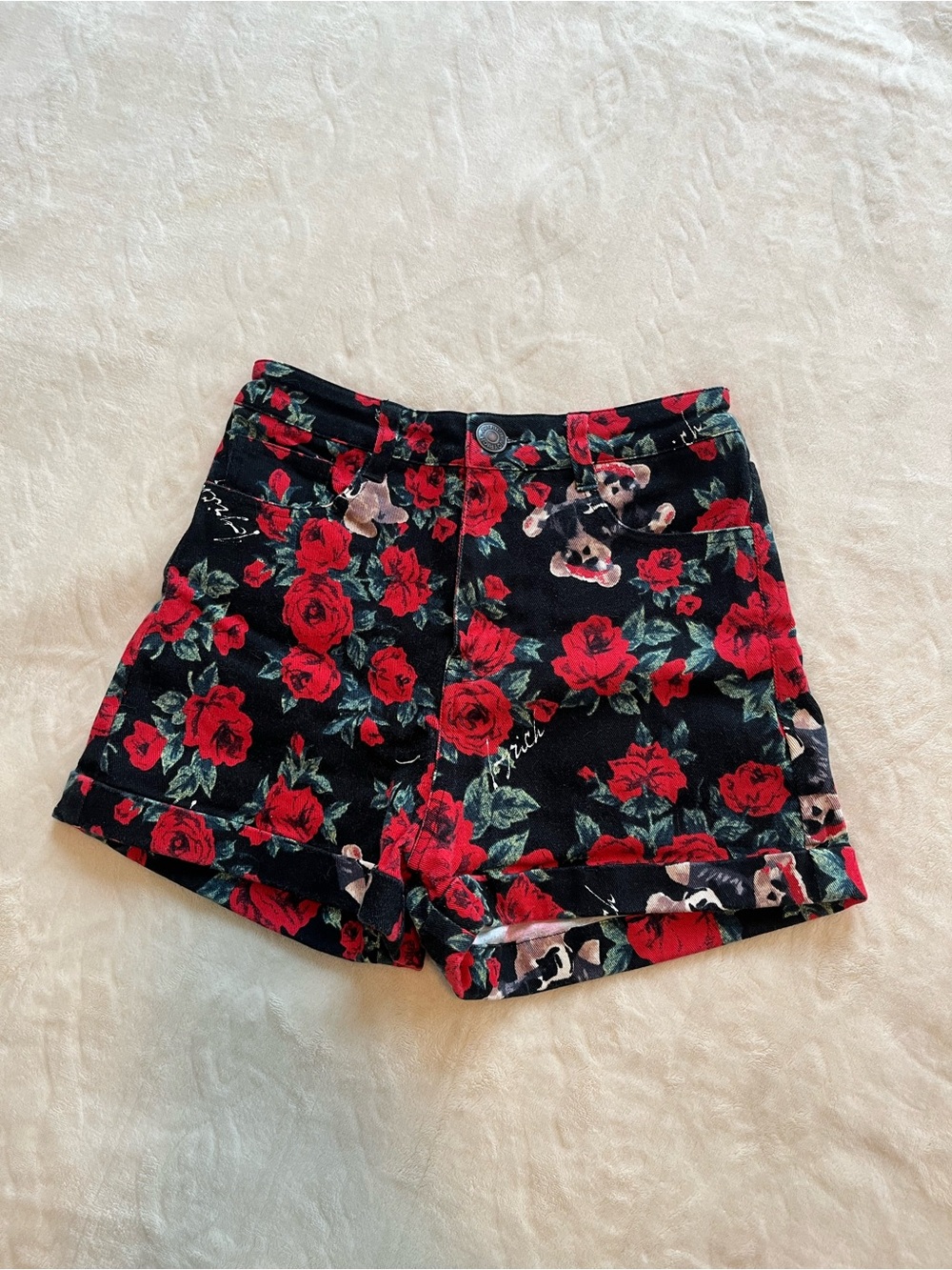 Joyrich Black Floral High-Rise Denim Shorts XS